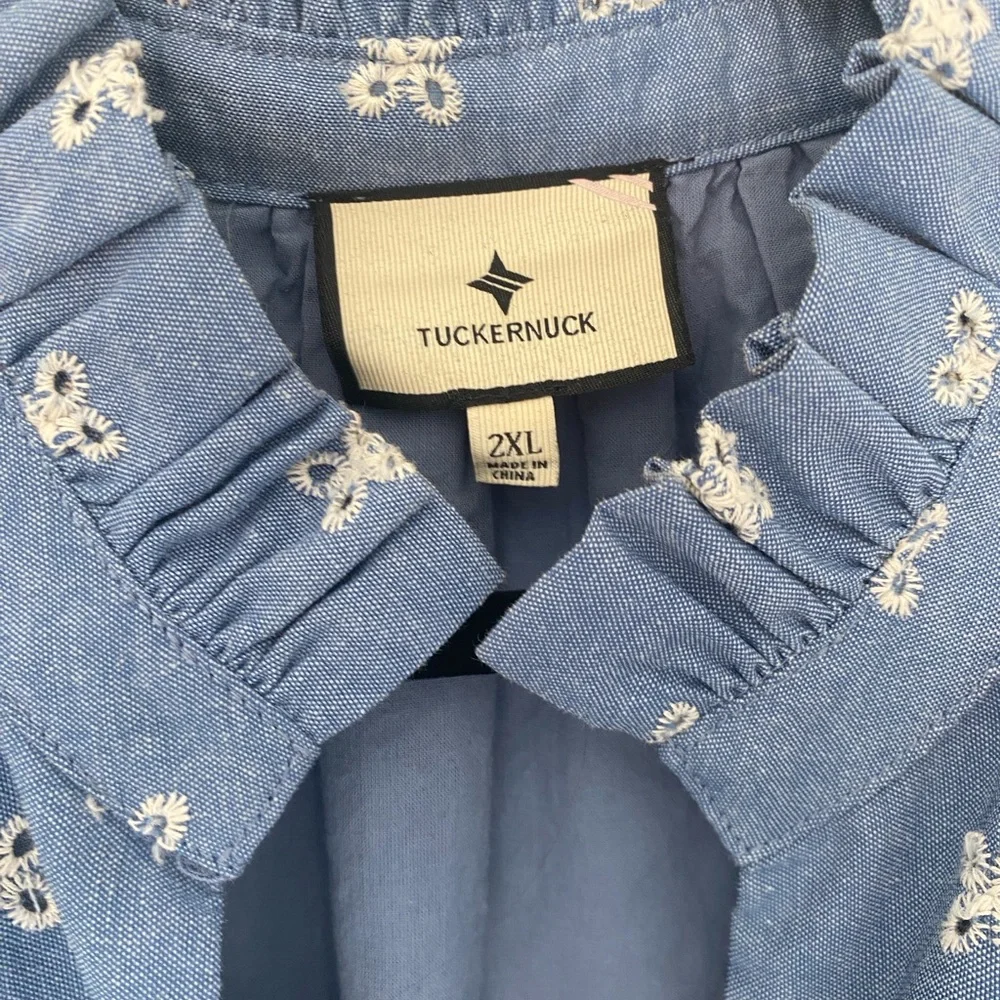 Tuckernuck Crawford Chambray Blue Dress with White Embroidery - Picture 2 of 4